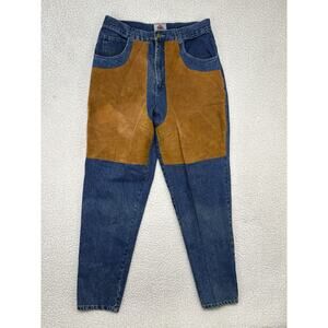 Vtg Blue Creek Jeans Suede Leather Front Patches Denim Womens 16 Hi Rise Western